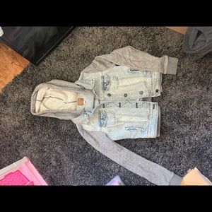American Eagle Jean jacket with sleeves and hood; Size: Small